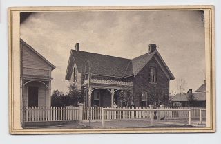 W G Chamberlain Denver Colorado : Brick Home & Servant In Door : 1860s Cdv Photo