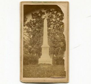 C1865 Cdv Of Civil War Col.  Dudley Donnelly Monument,  Lockport,  Ny / Tax Stamp