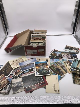 Vintage Box Of Assorted Postcards From 1940 To 1990 Majority Some