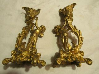 Antique Brass / Bronze Figural Cherubs Candle Holders Extremely Intricate