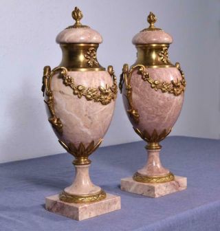 18 " Xxl Antique French Louis Xvi Bronze & Marble Urns/vases