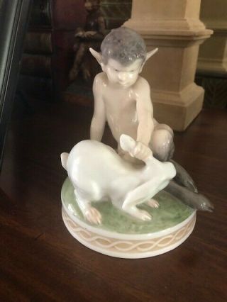 Royal Copenhagen Porcelain Figurine " Faun With Rabbit " 439 Vintage