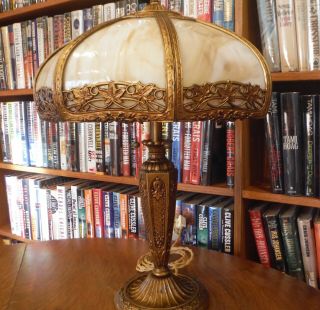 Antiaque Salem Bros.  Bent Slag Glass Lamp Bradley & Hubbard Miller Handel Styles
