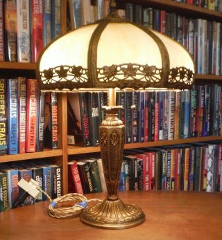 Antiaque Salem Bros.  Bent Slag Glass Lamp Bradley & Hubbard Miller Handel styles 2