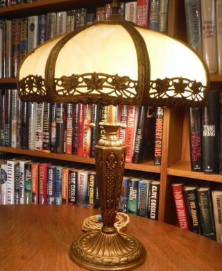 Antiaque Salem Bros.  Bent Slag Glass Lamp Bradley & Hubbard Miller Handel styles 6