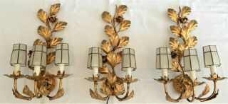 Rare Set Of 3 French Antique Wall Lights Sconces,  1930 