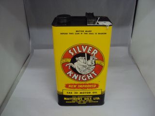 Vintage Advertising Silver Knight One Gallon Oil Can Empty 713 - Q