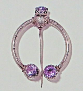 One - Of - A - Kind Antique Scottish Sterling Silver & Amethyst Penannular Pin Brooch