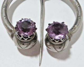 One - of - a - kind Antique Scottish Sterling Silver & Amethyst Penannular Pin Brooch 4