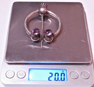One - of - a - kind Antique Scottish Sterling Silver & Amethyst Penannular Pin Brooch 6