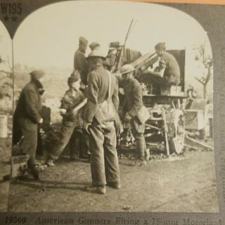 Antique Photo Of Ww1 American Anti - Aircraft Gun In Action By Keystone View Co.