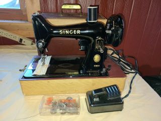 Vintage Singer Portable Sewing Machine Model 99k With Case,  Light Pedal Belt
