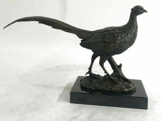 Vintage French 100 Solid Bronze Pheasant Sculpture By Miguel Lopez Statue Gift