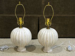 White Marble Melon Shape Table Lamps - Modernist - Mcm