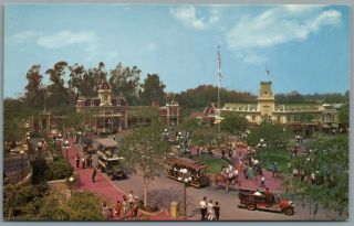 Vintage Postcard Disneyland Anaheim Ca Main Street Town Square Fire Truck Disney