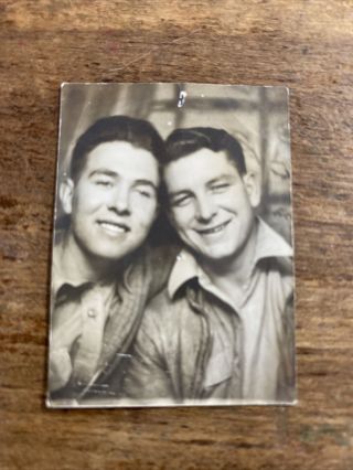 Vintage Photo Booth 2 Affectionate Men Heads Together Gay Interest