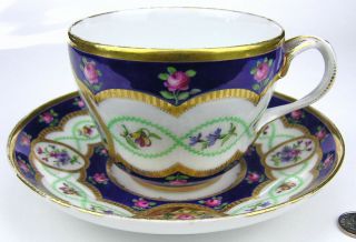 Antique Paris Porcelain Teacup Cup Saucer Boyer Rue De La Paix Handpainted Roses