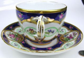 Antique Paris Porcelain Teacup Cup Saucer BOYER rue de la Paix Handpainted Roses 2