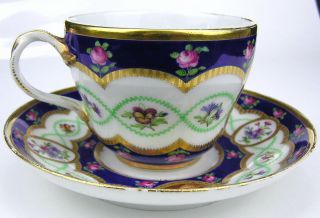Antique Paris Porcelain Teacup Cup Saucer BOYER rue de la Paix Handpainted Roses 3