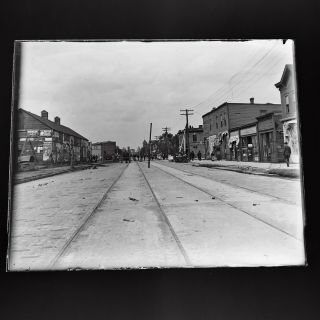 Antique Glass Plate Negative Photograph Old Down Town 4” X 5”