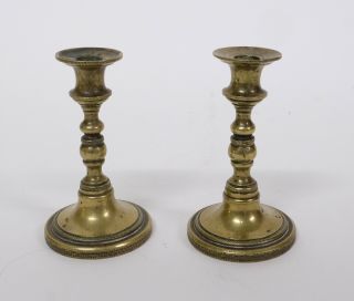 Pair Miniature 18thc Antique Brass Candlesticks Candle Holders - For Doll House