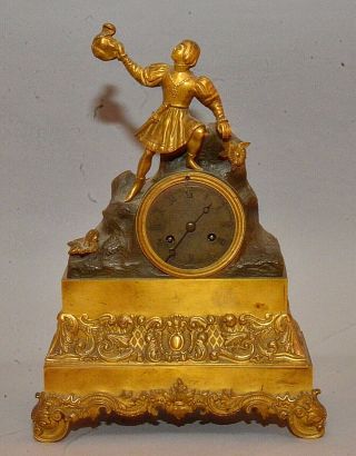 Antique European Bronze Mantel Clock - Joan Of Arc Victorious Renaissance Figure