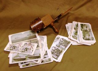Antique Wooden Stereoscope With 45 Stereoview Cards Naval Negro Misc.  Nr