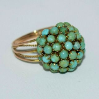 Vintage 14k Yellow Gold Persian Turquoise Dome Cluster Ring Size 6.  75 5.  58gm