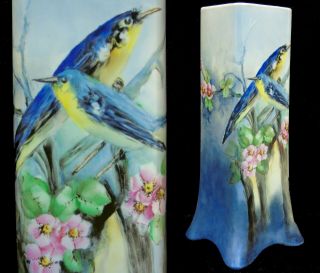 Large Antique Bernardaud Limoges France B & Co Vase Hand Painted Blue Birds