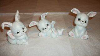 Home Interiors Homco Set Of 3 White Gray Bunnies Rabbits Bunny 1458 Figures