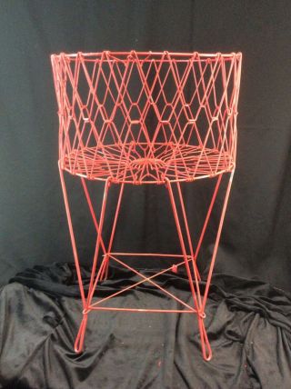 Awesome Old Vintage Collapsible Wire Metal Basket Stand French Laundry Cart