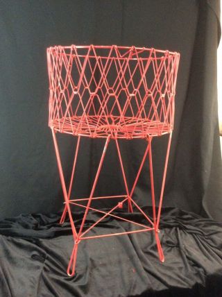 AWESOME Old Vintage Collapsible WIRE METAL BASKET STAND French Laundry Cart 2