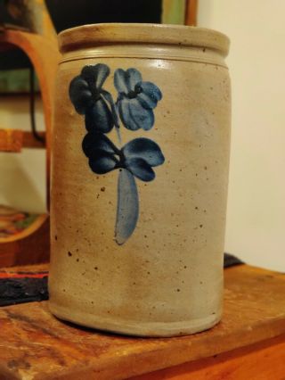 Antique Stamped Oeter Hermann 1 1/2 Gallon Blue Cobalt Decorated Stoneware Jar