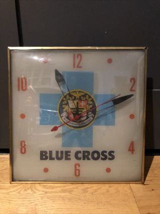 Vintage Blue Cross Clock Electric Wall Pam Hospital Light Up Healthcare Sign