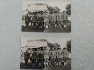 2 - 1917 Ww1 Us Army Soldiers Photo Postcards With Names Campaign Hats Missouri