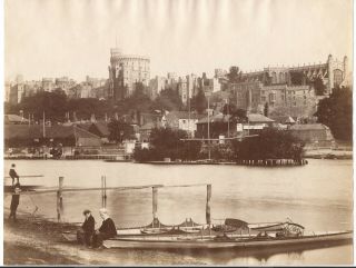 Windsor Castle England Albumen Photograph By F.  G.  O.  Stuart,  Thames River Boats