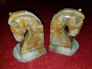 Vintage Horse Head Bookends Onyx Marble Stone