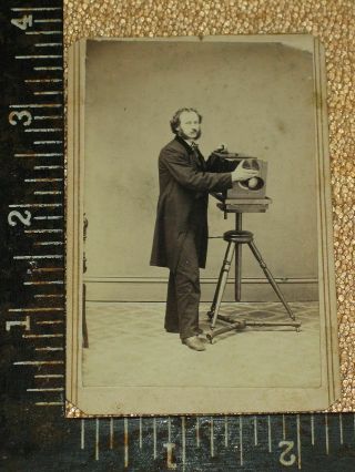 Very Rare Civil War Era Cdv Photographer With Camera On Tripod Elmira Ny Crisp