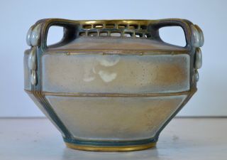 Paul Dachsel Teplitz Austria Bohemia Three handled reticulated top teardrop vase 4