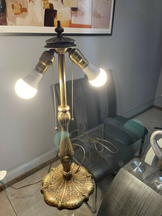 Antique Art Deco Dual Light Heavy Lamp Base For Slag Or Reverse Flowers Design