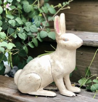 Hubley Full Size Cast Iron Rabbit Statue Garden Doorstop Door 12 " Hand Painted