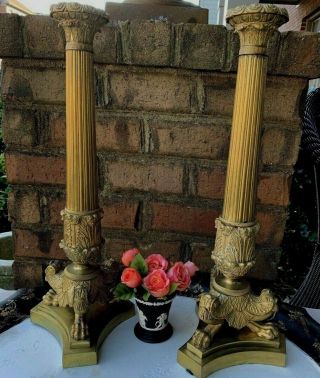 Antique French Empire Bronze Candlesticks