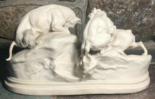 Antique Copeland Parian ' Hunting Dog Fox Hole ' Figure Figurine Statue Dogs - EXC 2