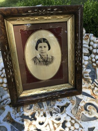 Antique Cdv Photo Native American Female Frame Highlighted Incredible