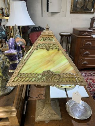 Antique Slag Glass 4 Panel Lamp 21 1/2” - B240