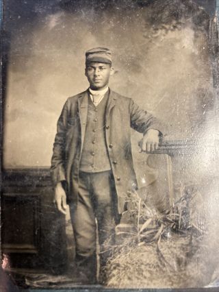 Rare 3 1/2” X 2 1/2” Plate Tintype Civil War Soldier 1860s 