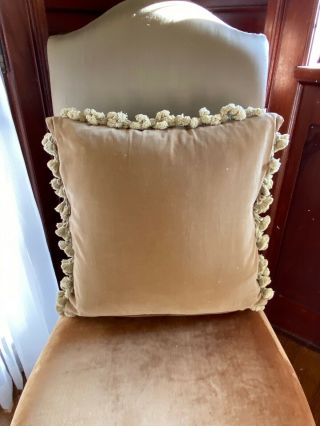 Antique 19th C French Aubusson Needlepoint Pillow Wool Flowers Velvet Feathers 5