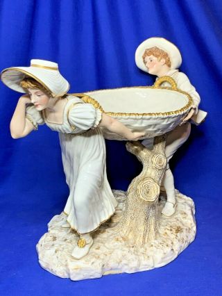 Antique 19th Century Royal Worcester Couple With Basket Large Figurine