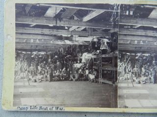 Old Antique Union Army Camp Life Seat Of War Civil War Era Stereoview Photo 2