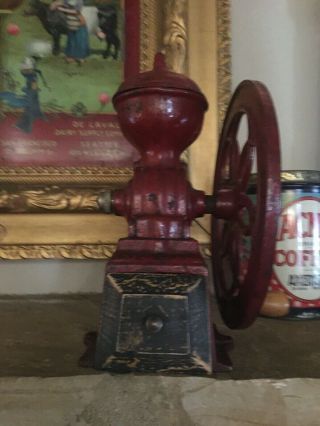 Antique/vintage Nacional Coffee Grinder Cast Iron Red All Parts